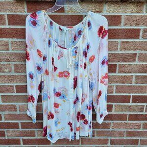 Lucky Brand Boho Flowy Peasant Top Women's Size 1X Watercolor Flowers
